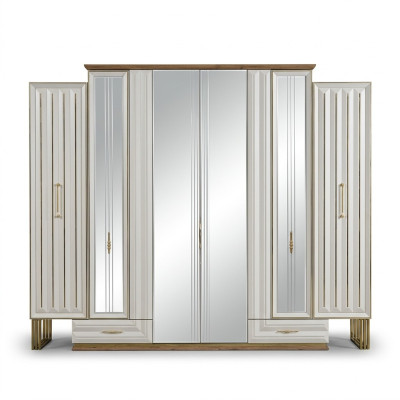 Armadio guardaroba di lusso armadio in legno con specchio beige.