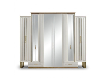 Armadio guardaroba di lusso armadio in legno con specchio beige.