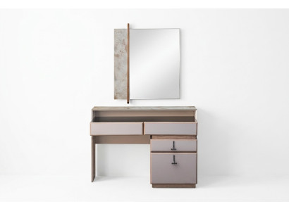 Tavolo da toeletta, tavolo per il trucco, console per il trucco, specchio, consolle grigia.   Tavolino da toeletta, tavolino per il trucco, consolle per il trucco, specchio, consolle grigia.