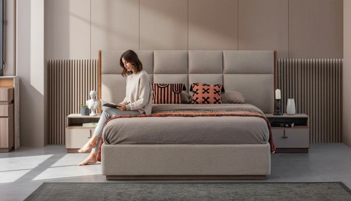Letto matrimoniale Camera da letto Comodini Grigio Set 3 pezzi Contenitore sotto il letto