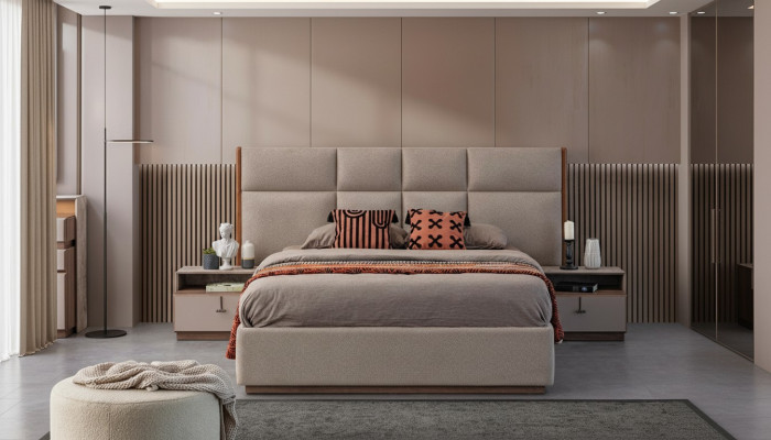 Letto matrimoniale Camera da letto Comodini Grigio Set 3 pezzi Contenitore sotto il letto