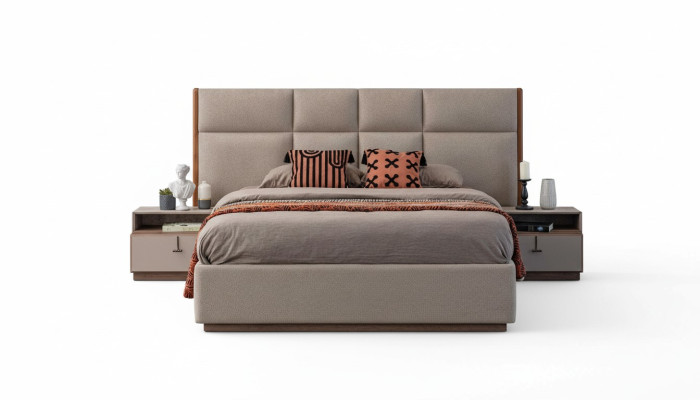 Letto matrimoniale Camera da letto Comodini Grigio Set 3 pezzi Contenitore sotto il letto