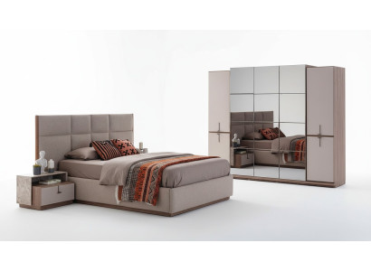 Camera da letto completa, letto matrimoniale, comodini, grigio, 4 pezzi, armadio