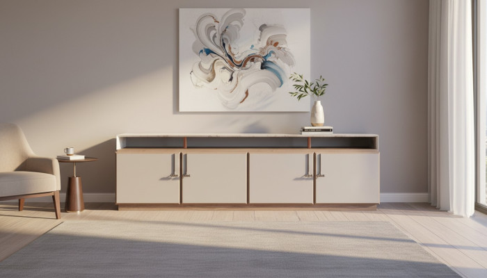 Mobile TV Stand RTV Lowboard Gray Living Room Wooden Table Cabinet