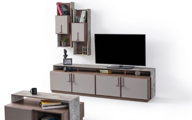 Mobile TV, armadi a muro, credenza, mobile TV, grigio, soggiorno, legno