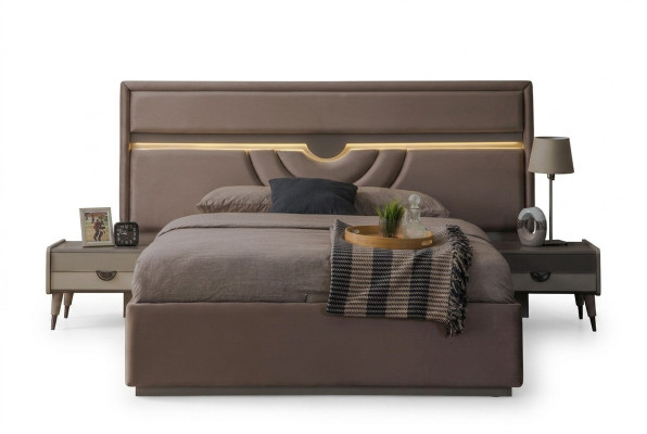 Letto matrimoniale camera da letto comodini beige set 3 pezzi con contenitore.