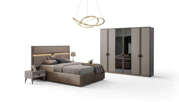 Letto matrimoniale Set completo di mobili da camera da letto Letto Comodini Beige 4 pezzi