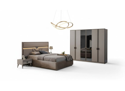 Letto matrimoniale Set completo di mobili da camera da letto Letto Comodini Beige 4 pezzi