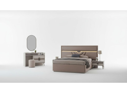 Set letto matrimoniale Beige 6 pezzi con comodini e tavolino trucco moderno.   Set letto matrimoniale Beige 6 pezzi con comodini e tavolino trucco moderno.
