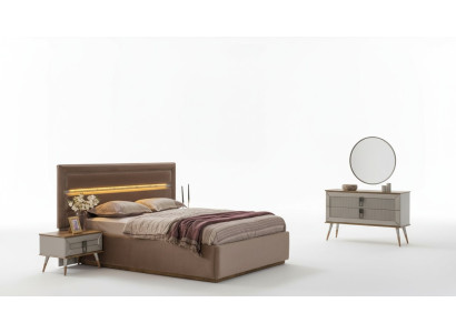 Camera da letto beige di lusso con letto matrimoniale di design 2 comodini 5 pezzi