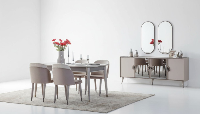 Gruppo da pranzo grigio Sedie da pranzo Tavolo allungabile Madia
