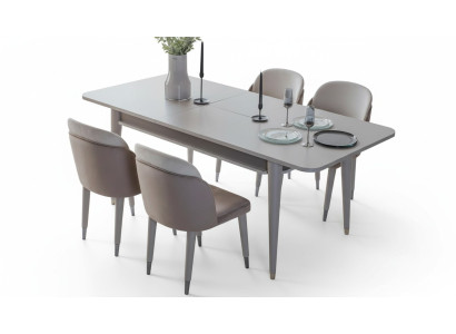 Tavolo da pranzo allungabile di lusso, sedie moderne in tessuto di design.