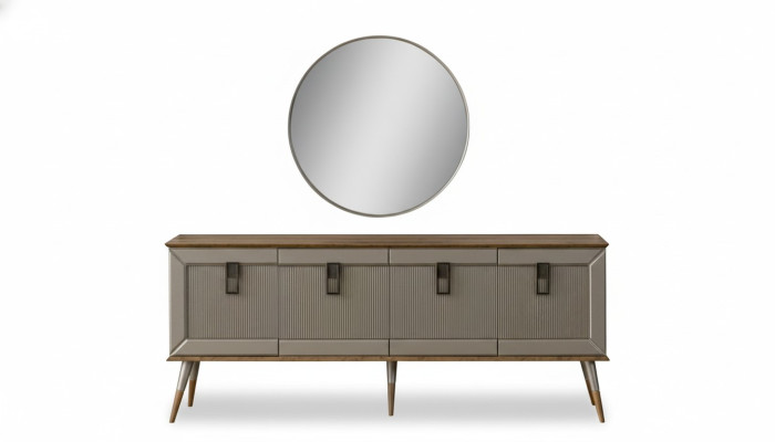 Robusta credenza, credenza design di lusso, armadio a specchio rotondo, 2 pezzi.
