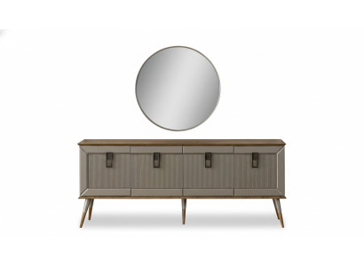 Robusta credenza, credenza design di lusso, armadio a specchio rotondo, 2 pezzi.