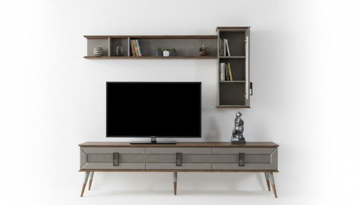 Mobili da soggiorno marrone moderni, robusto sideboard, libreria design 2 pezzi
