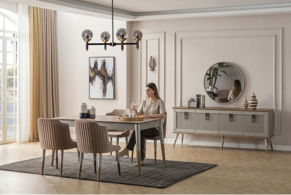 Sala da pranzo luminosa Set da tavola resistente Lussuoso mobiletto 9 pezzi  Sala da pranzo luminosa Set da tavola resistente Lussuoso mobiletto 9 pezzi