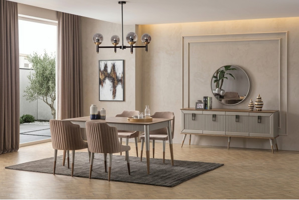 Sala da pranzo luminosa Set da tavola resistente Lussuoso mobiletto 9 pezzi  Sala da pranzo luminosa Set da tavola resistente Lussuoso mobiletto 9 pezzi
