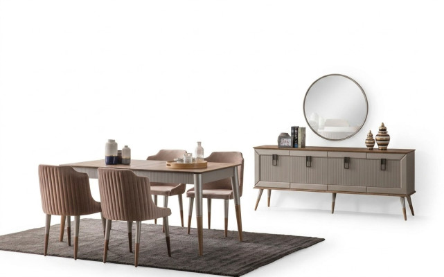 Sala da pranzo luminosa Set da tavola resistente Lussuoso mobiletto 9 pezzi  Sala da pranzo luminosa Set da tavola resistente Lussuoso mobiletto 9 pezzi