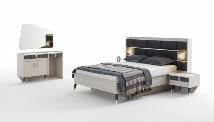 Imposta camera da letto di lusso, letto design, toletta, consolle, set da 5 pezzi