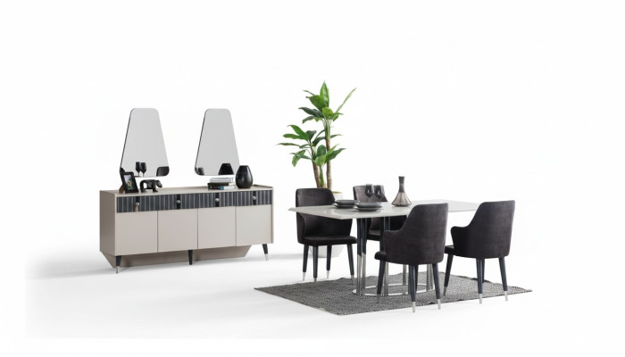 Moderne set da pranzo Tavolo rettangolare per la riunione 6 sedie Credenza 2 specchi