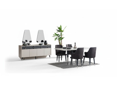 Moderne set da pranzo Tavolo rettangolare per la riunione 6 sedie Credenza 2 specchi