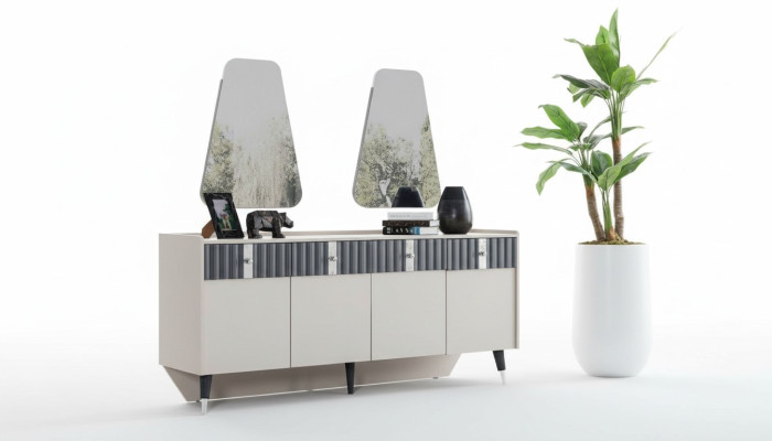 Set completo di design Beige Consolle Sideboard 2 Specchi Set 3pz