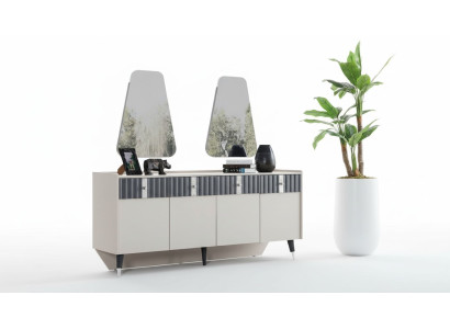 Set completo di design Beige Consolle Sideboard 2 Specchi Set 3pz