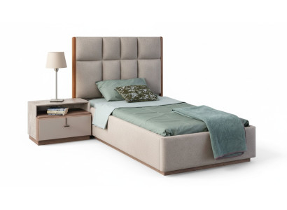 Beige set per stanza dei bambini con designer letto singolo in legno e comodino set di 2 pezzi.