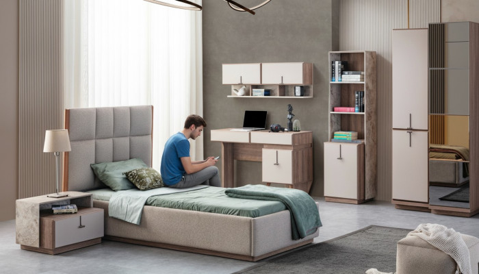 Set completo per la camera dei bambini con letto di lusso 1x, comodini e libreria.