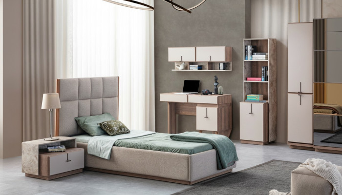 Set completo per la camera dei bambini con letto di lusso 1x, comodini e libreria.