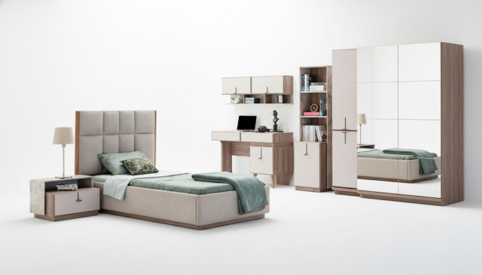 Set completo per la camera dei bambini con letto di lusso 1x, comodini e libreria.