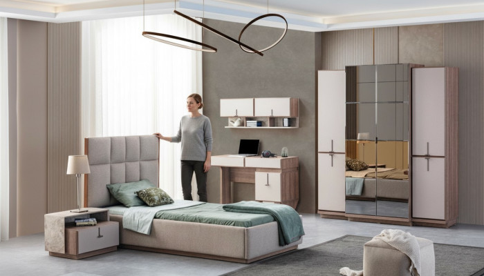 Mobili per camere per bambini moderni, letto da designer, scrivania, armadio a parete, nuovo.