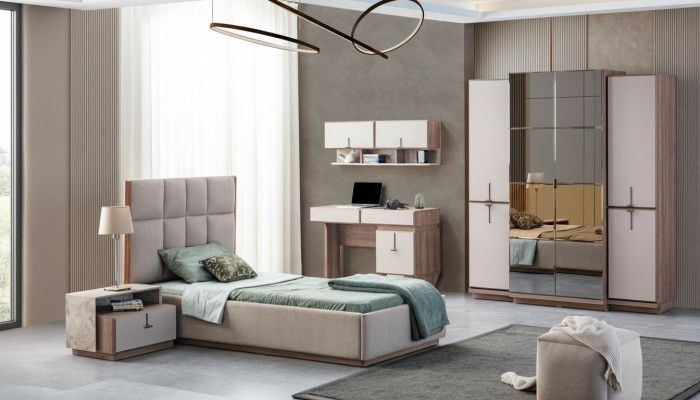 Mobili per camere per bambini moderni, letto da designer, scrivania, armadio a parete, nuovo.