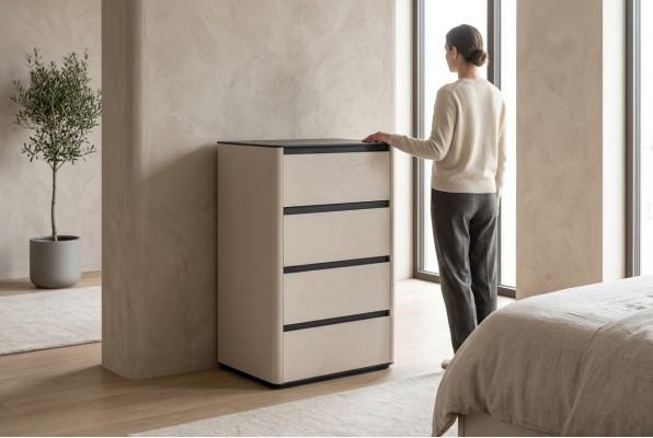 Comò in legno beige Armadio in legno a 4 ante Camera da letto Armadio a incasso di pregio