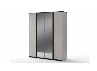 Guardaroba grigio da camera da letto, armadio con specchio da design in legno.