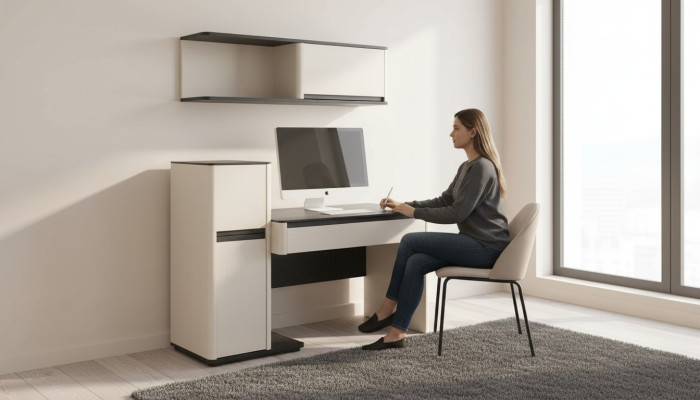 Scrivania moderna bianca per bambini, tavolo per computer, mobile a parete