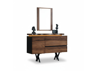 Esclusivo specchio per il tavolo da trucco in legno, tavolo da toeletta marrone di lusso.