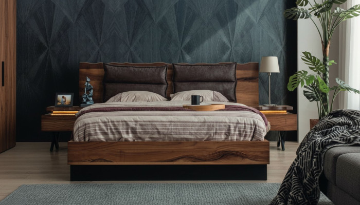 Camera da letto in legno - Letto resistente con 2 comodini - Set di lusso 3 pezzi.