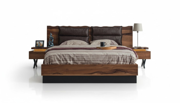 Camera da letto in legno - Letto resistente con 2 comodini - Set di lusso 3 pezzi.