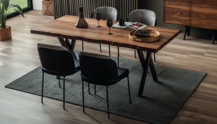Tavolo da pranzo in legno esclusivo, moderno set da pranzo con 6 sedie imbottite.
