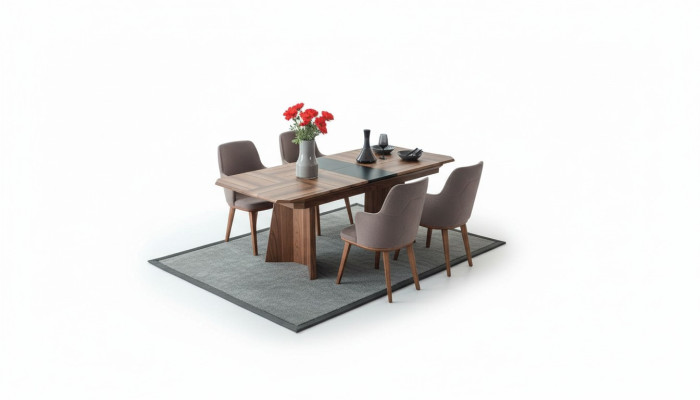 Completo gruppo da pranzo con design Essecke Tavolo da pranzo in legno 6x sedie imbottite.