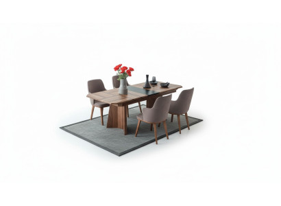Completo gruppo da pranzo con design Essecke Tavolo da pranzo in legno 6x sedie imbottite.