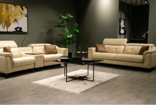 Beige set di divani in pelle design 3 posti 2 posti divano 2 pezzi.