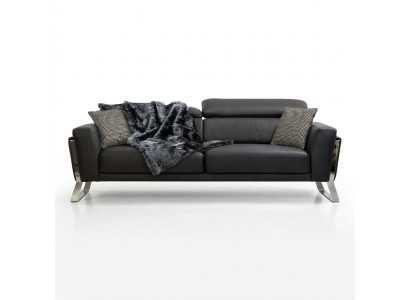 Divano Designer in pelle nera di lusso per il soggiorno, a tre posti.
