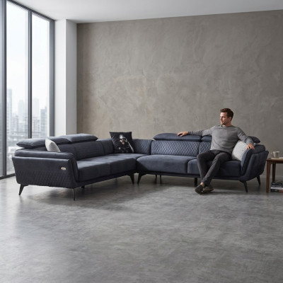 Robusto divano in tessuto grigio design a L Divano imbottito per soggiorno