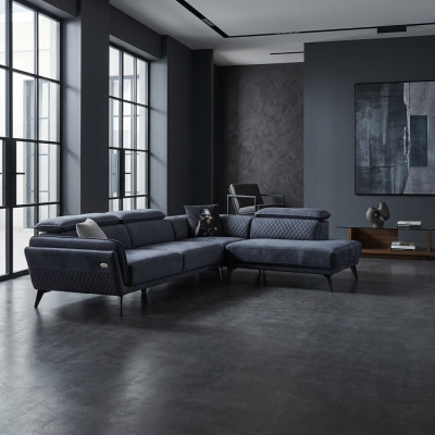 Robusto divano in tessuto grigio design a L Divano imbottito per soggiorno