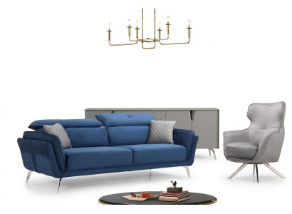 Divano esclusivo Tre posti blu Poltrona design Mobili imbottiti