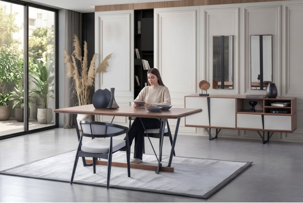 Abito soggiorno tavolo da pranzo credenza tavolo da pranzo marrone set 2 pezzi