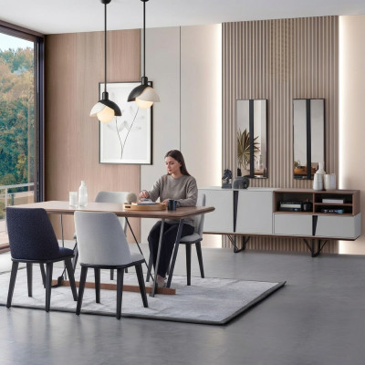 Tavolo da pranzo completo per sala da pranzo 2 pezzi, credenza e tavolo da pranzo bianco in legno