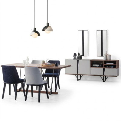Tavolo da pranzo completo per sala da pranzo 2 pezzi, credenza e tavolo da pranzo bianco in legno